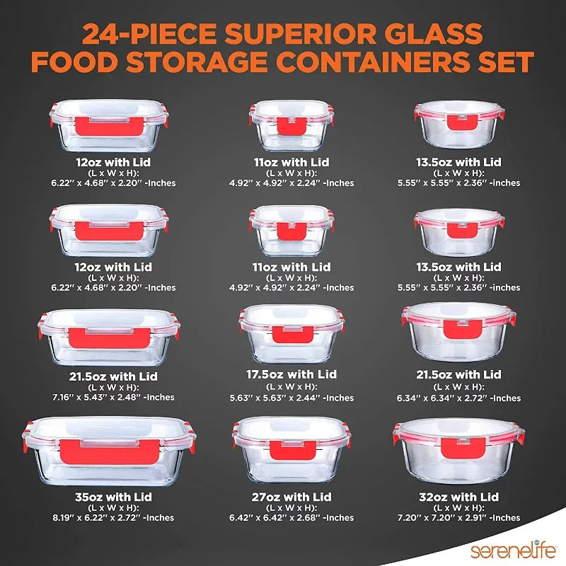 12-Piece Food Glass Storage Containers